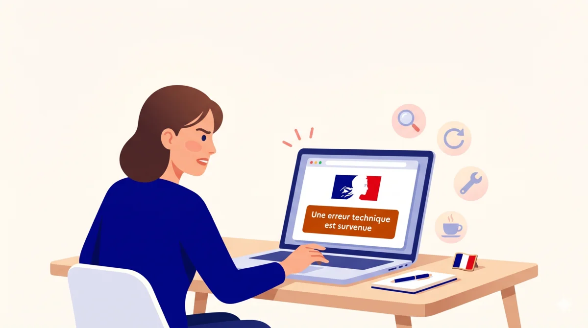 Personne face a une erreur ANEF avec icones de depannage autour