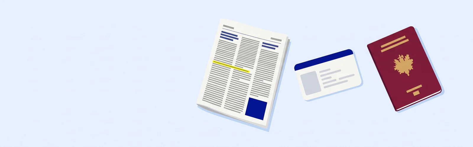 Une page du Journal officiel posée à côté d'une carte nationale d'identité et d'un passeport français neufs