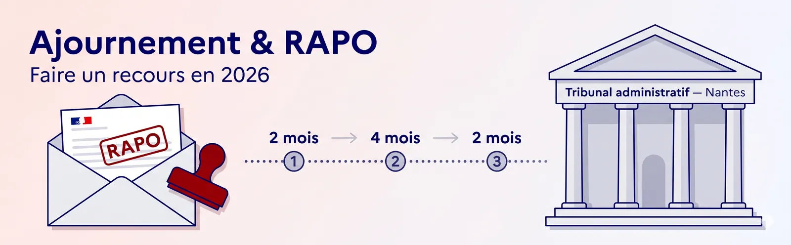 RAPO naturalisation : enveloppe avec tampon RAPO et frise du calendrier des recours