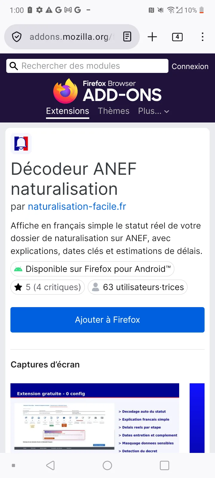 Installer Firefox sur Android pour ajouter l'extension Décodeur ANEF