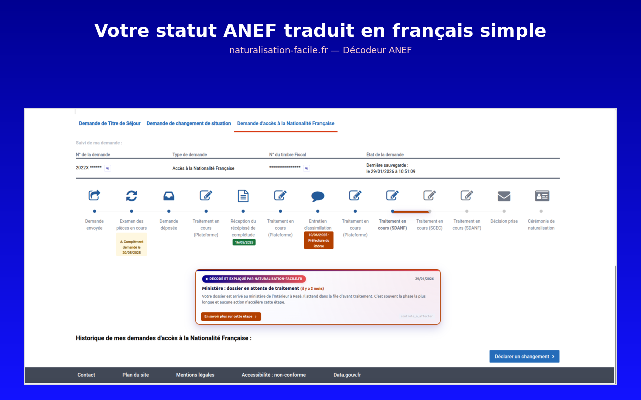 Aperçu de l'extension décodant un statut ANEF en français simple