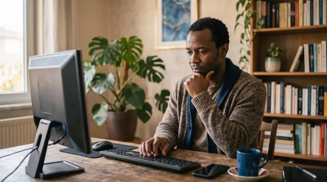 Un candidat écrit son texte au clavier