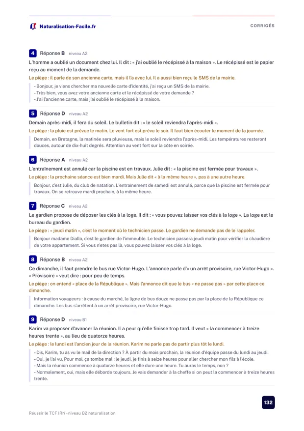 Page du guide : corrigés expliqués avec le piège de chaque question