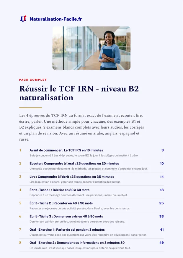 Couverture du pack complet Réussir le TCF IRN