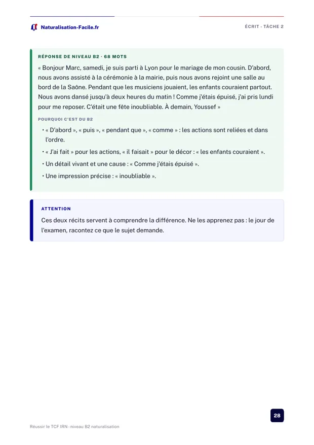 Page du guide : une réponse écrite de niveau B2 expliquée